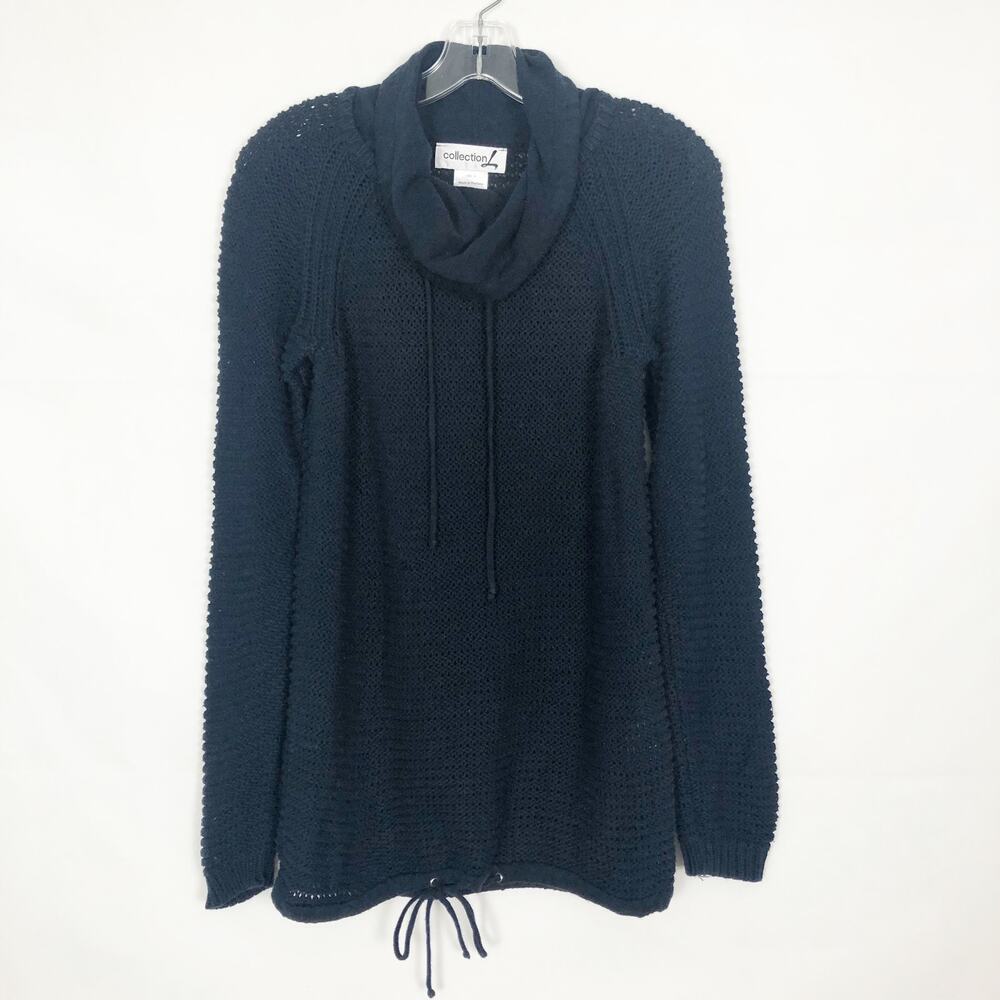 Collection L Long Line Cowl Neck Open Knit Blue Sweater Size 6